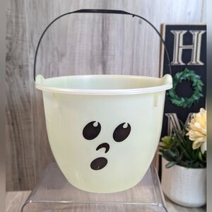 Vintage Blinky Prod. White Ghost Glow In Dark Trick or Treat Pail Bucket Handle